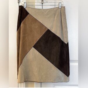 Vintage & Modern! Country Road Leather Suede Brown Tan Colorblock Skirt; Size M!